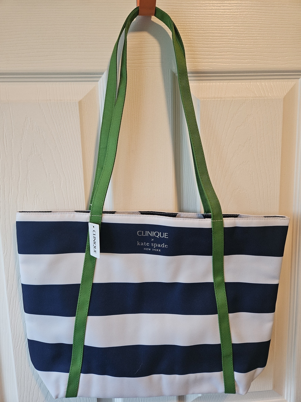 kate spade Navy & White Stripe Tote with Green Handles